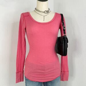 00s Style Long Sleeve Pink Thermal Top Shirt Size Small McBling
